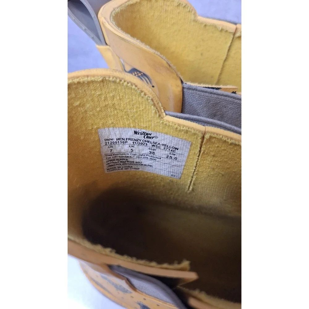Rubber Rain Boots, Western Chief Hen Frenzy Chelsea Boot, Yellow Womens SZ 7